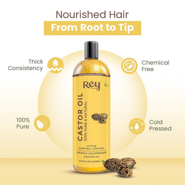 Rey Naturals Rosemary Essential Oil & Cold Pressed Castor Oil (Arandi Tel) | Rosemary Oil & Extra Virgin Hair Oil Combo For Hair Growth & Scalp | Hair Oil For Men & Women - (200ml+15ml)